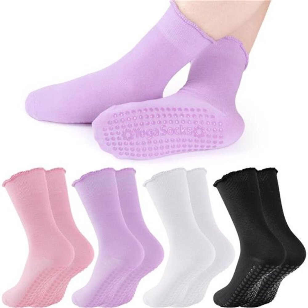 Ruffle Pilates Socks with Grips for Women Non - Slip Crew Barre Yoga Grippy